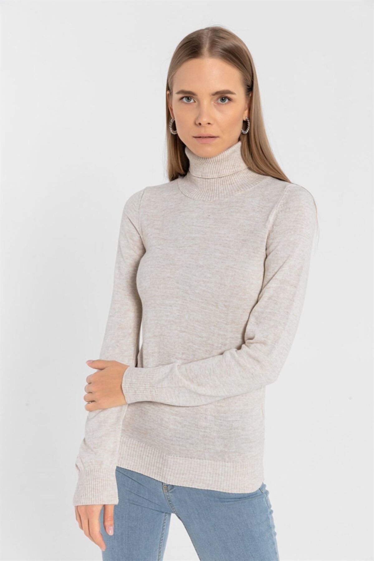 Miss Poem Kadın Balıkçı Yaka Triko Basic Kazak 32805 Taş