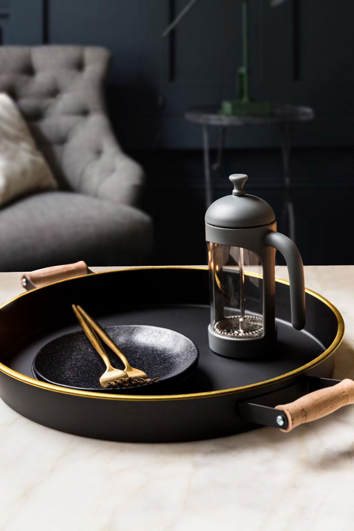 Kitchen Life Galvaniz Gold Kenarlı Sunum Tepsisi - Büyük Boy (l) 30 Cm