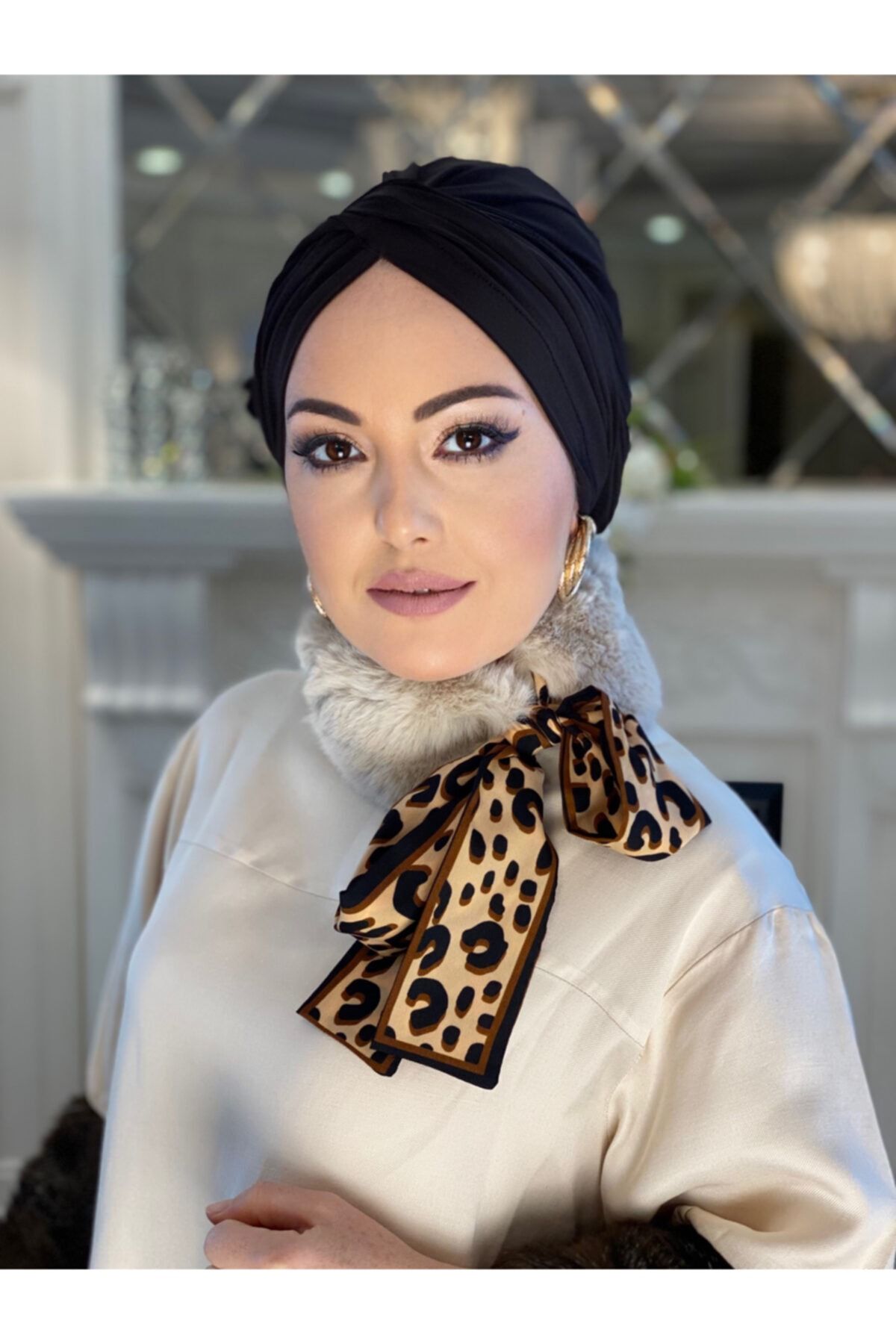 SEZEN ARSLAN Acı Kahve Çapraz Bone&ekru Kürk Boyunluk
