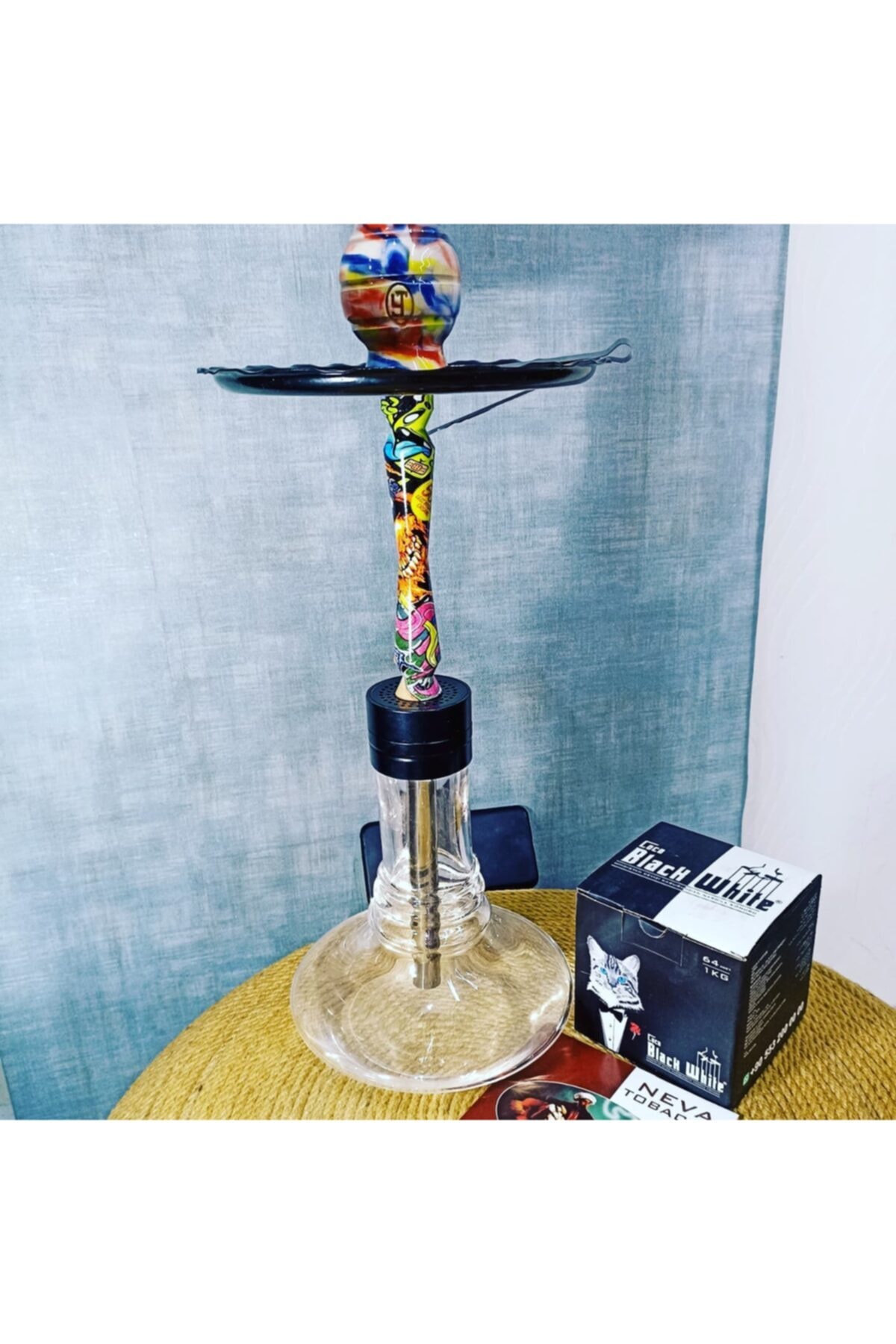 ORJİN TOBACCO Nargile Takımı Full Set 46,5 Cm 4 Bilye Üstten Tahliyeli Çelik Borulu 2022 Dizayn Renkli Spor