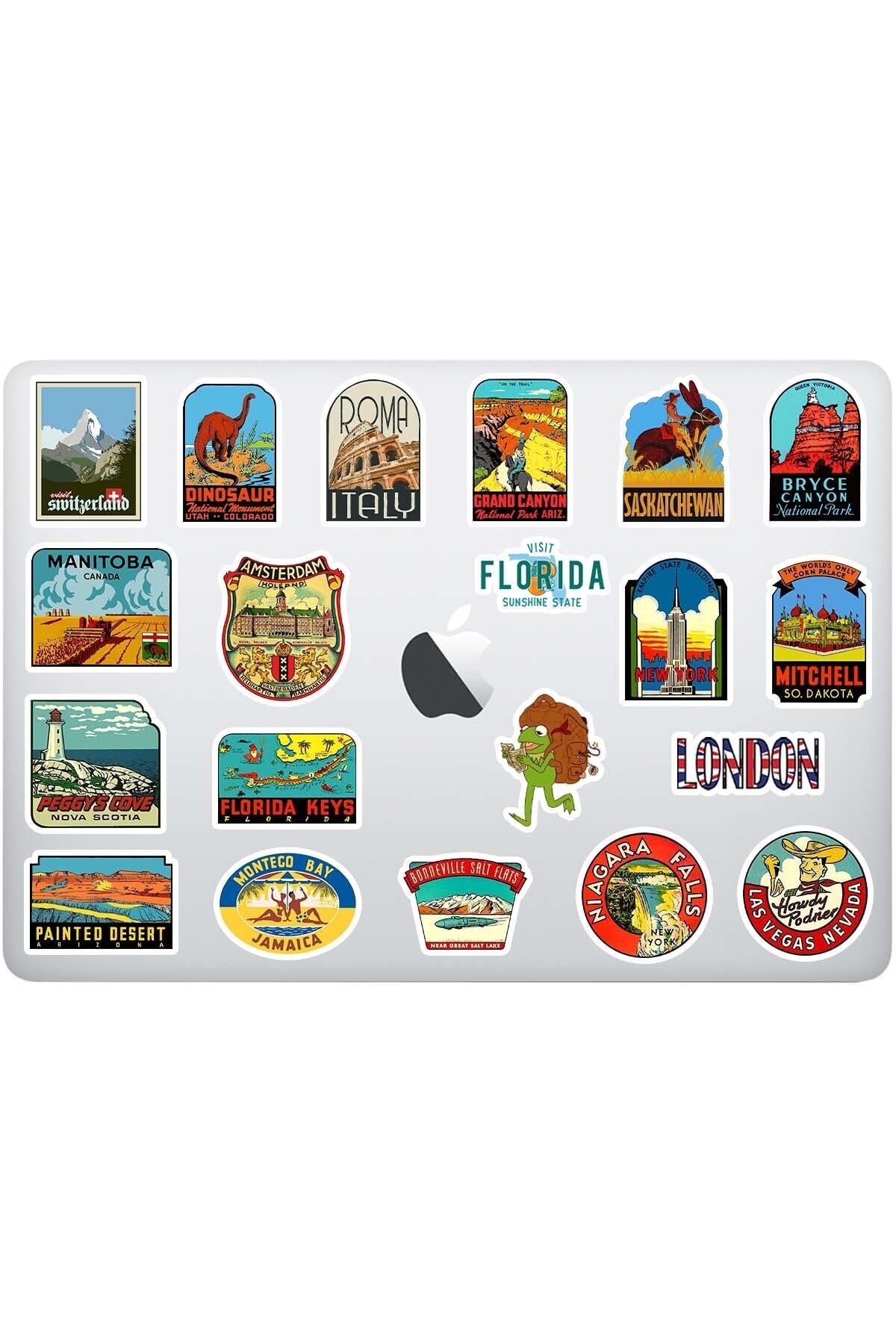 Stickir Seyahat Sticker Paketi - Travel Temalı Macbook Laptop, Ajanda, Tablet Sticker Seti 20 Adet