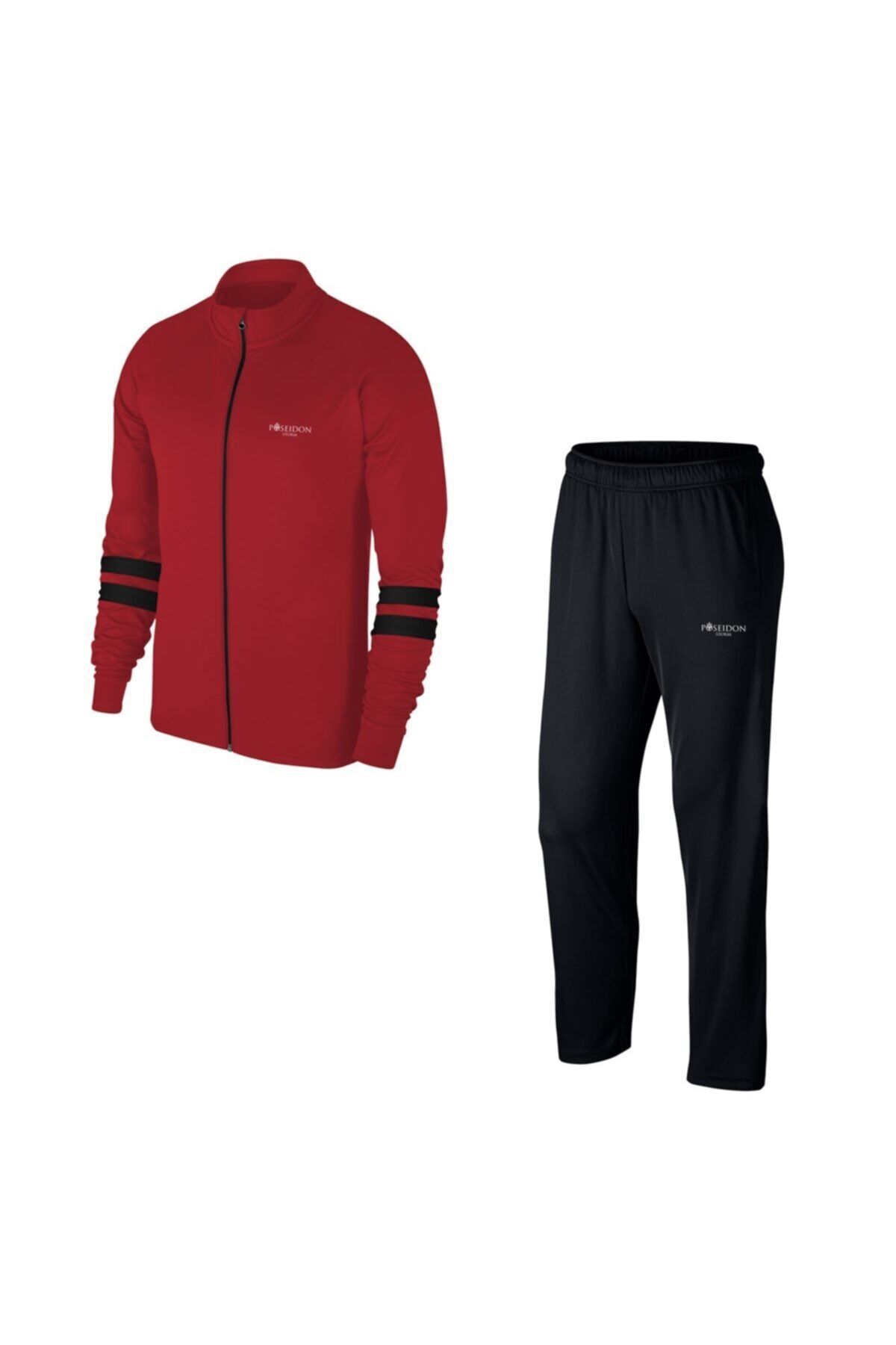 POSEIDONSTORM Büyük Beden Erkek Bordo Günlük Sporcu Eşofman Takımı 4xl-10xl Siyah Iki Bant - M3