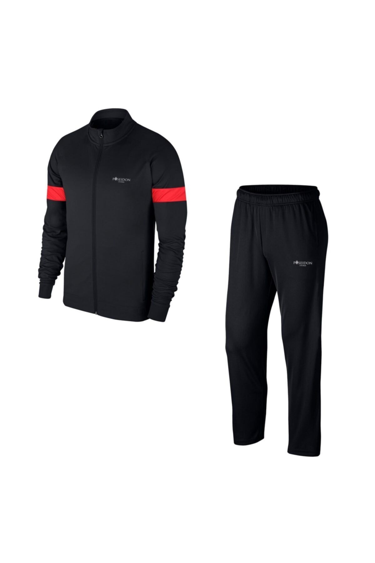POSEIDONSTORM Büyük Beden Erkek Siyah Günlük Sporcu Eşofman Takımı 4xl-10xl Kırmızı Kolluk - M5