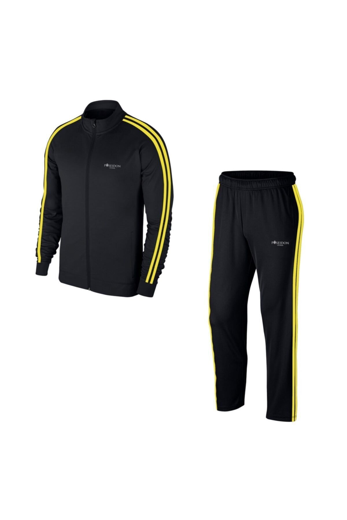 POSEIDONSTORM Büyük Beden Erkek Siyah Günlük Sporcu Eşofman Takımı 4xl-10xl Hardal Sarı Çift Şerit - M2