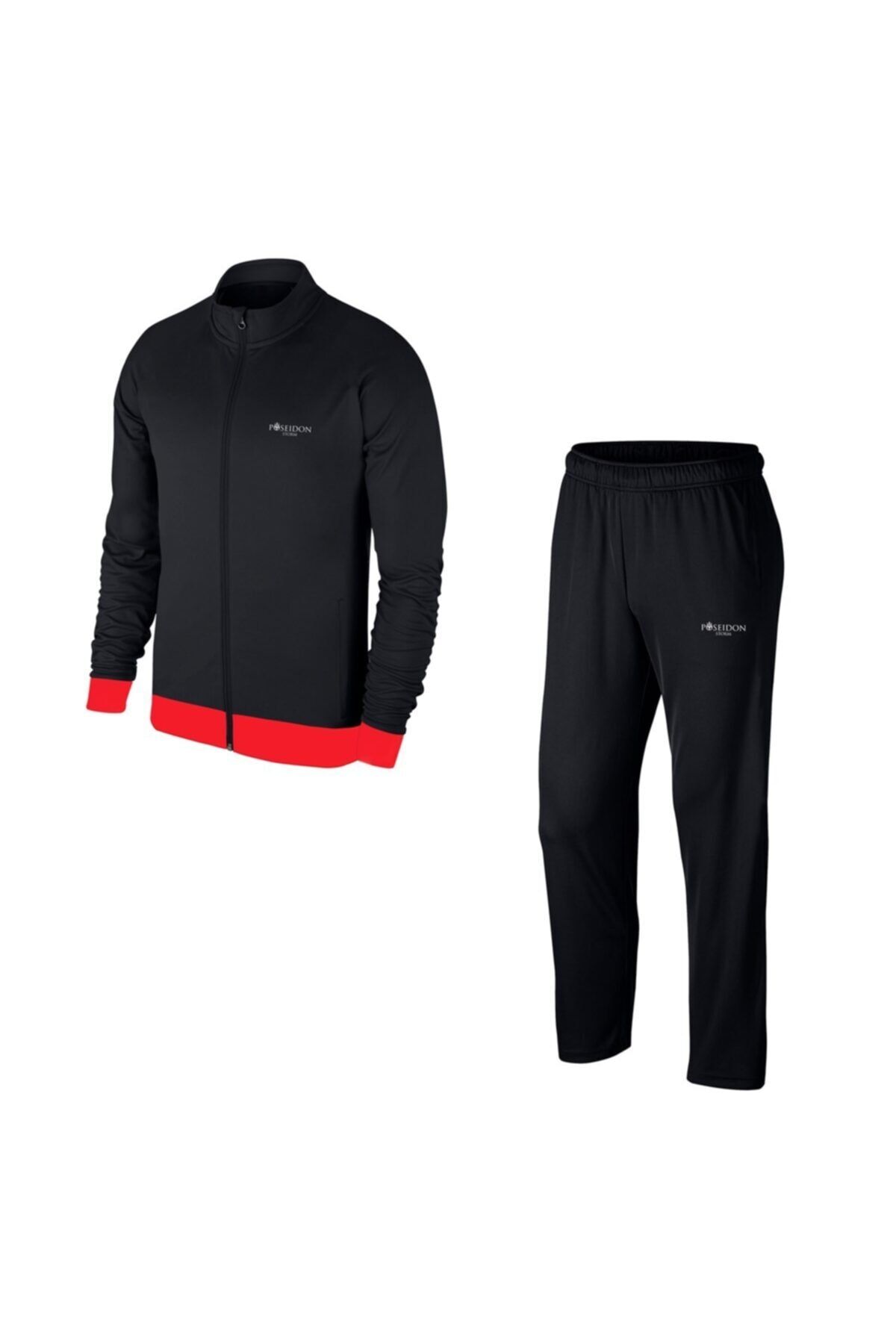 POSEIDONSTORM Büyük Beden Erkek Siyah Günlük Sporcu Eşofman Takımı 4xl-10xl Kırmızı Kemer - M4