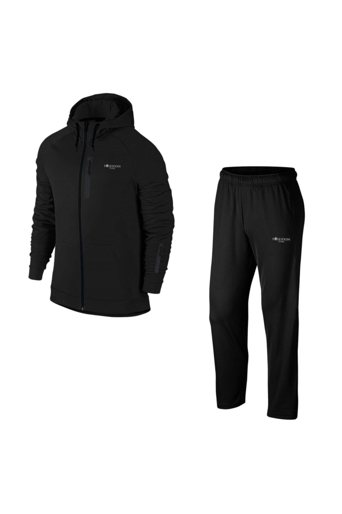 POSEIDONSTORM Büyük Beden Erkek Siyah Günlük Sporcu Eşofman Takımı 4xl-10xl - Bilekten Fermuarlı - M19