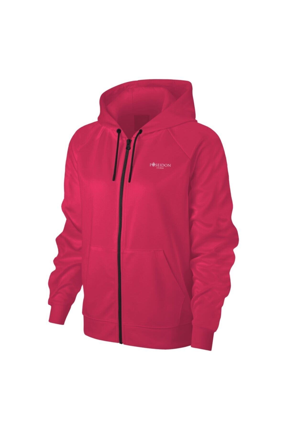 POSEIDONSTORM Kadın Fuşya Günlük Sporcu Sweatshirt Fermuarlı Kapüşonlu M3