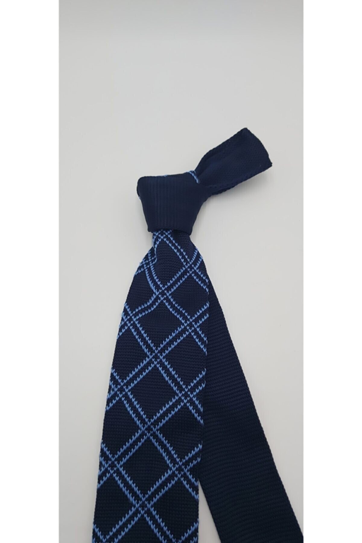 Yage 5,5 Cm Lacivert Baklava Desenli Örgü Kravat