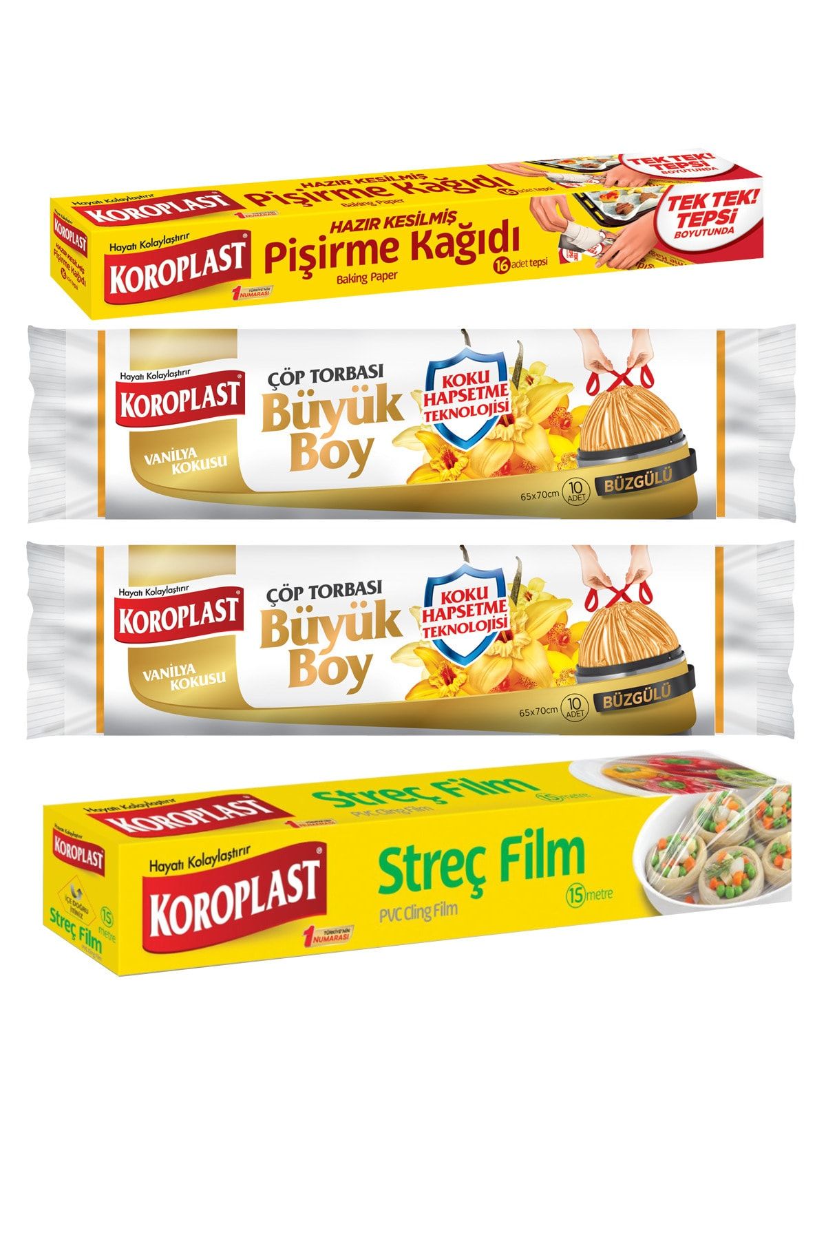Koroplast Büyük Boy Çöp Poşet Pişirme Kağıdı Streç Film, Vanilya Kokulu Büzg.