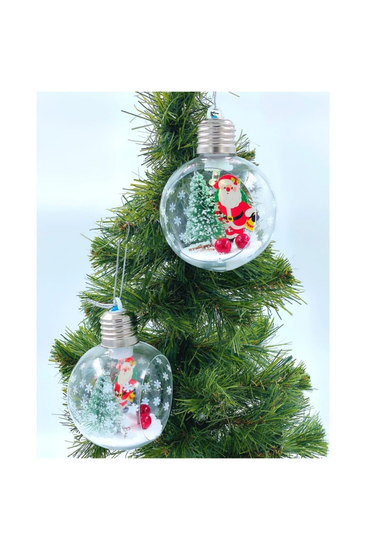 QUEEN AKSESUAR Yılbaşı Noel Baba Işıklı Lüks Koleksiyonluk Teraryum Fanus Çam Ağacı Top Süs Dekorasyon