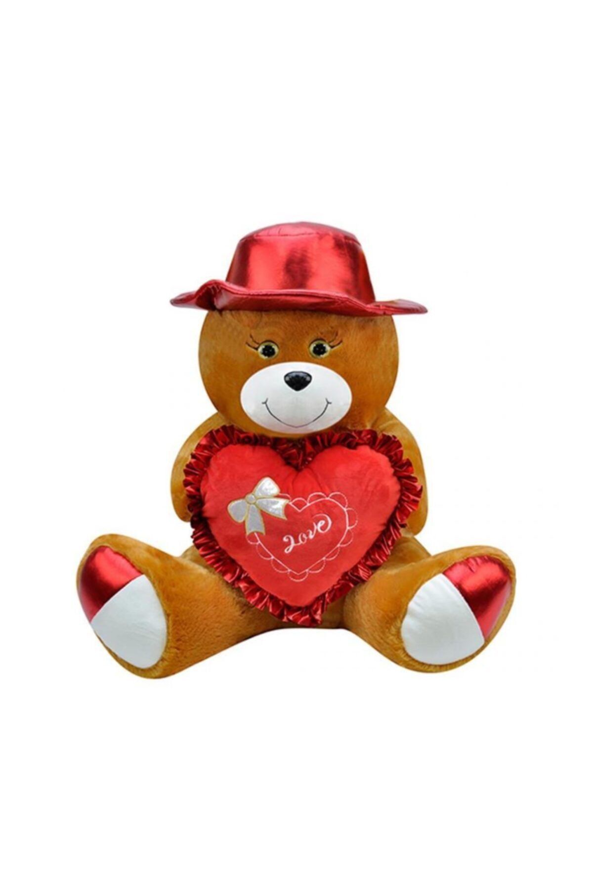 angel store Şapkalı Ayı 40 Cm Kahverengi Kalpli Pelüş Ayı Sevgiliye Hediye