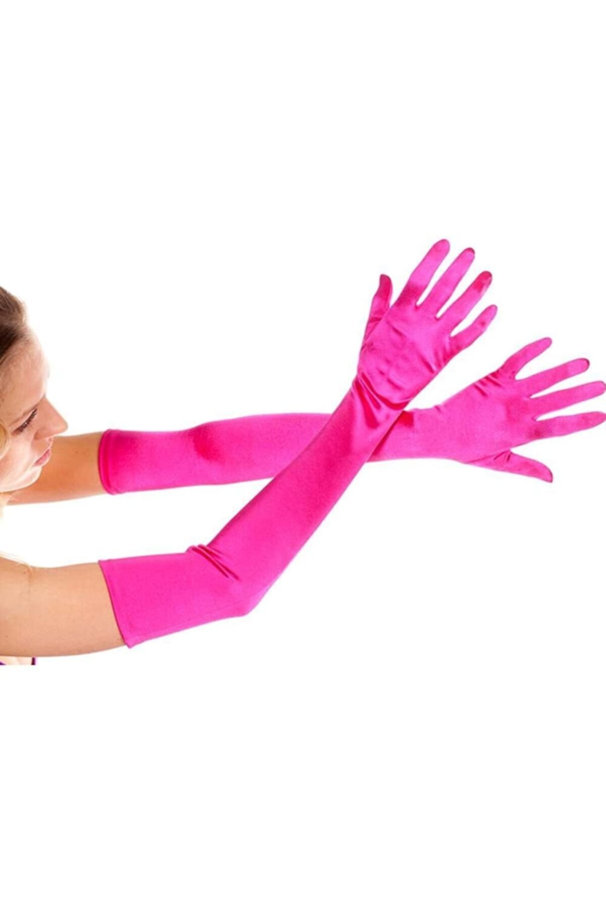Modus Shop Pembe Renk Ekstra Lüks Parlak Uzun Boy Saten Eldiven