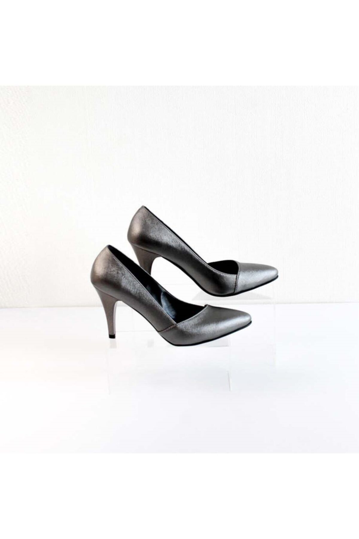 Peripella Shoes Platin Gri Keçe Stiletto