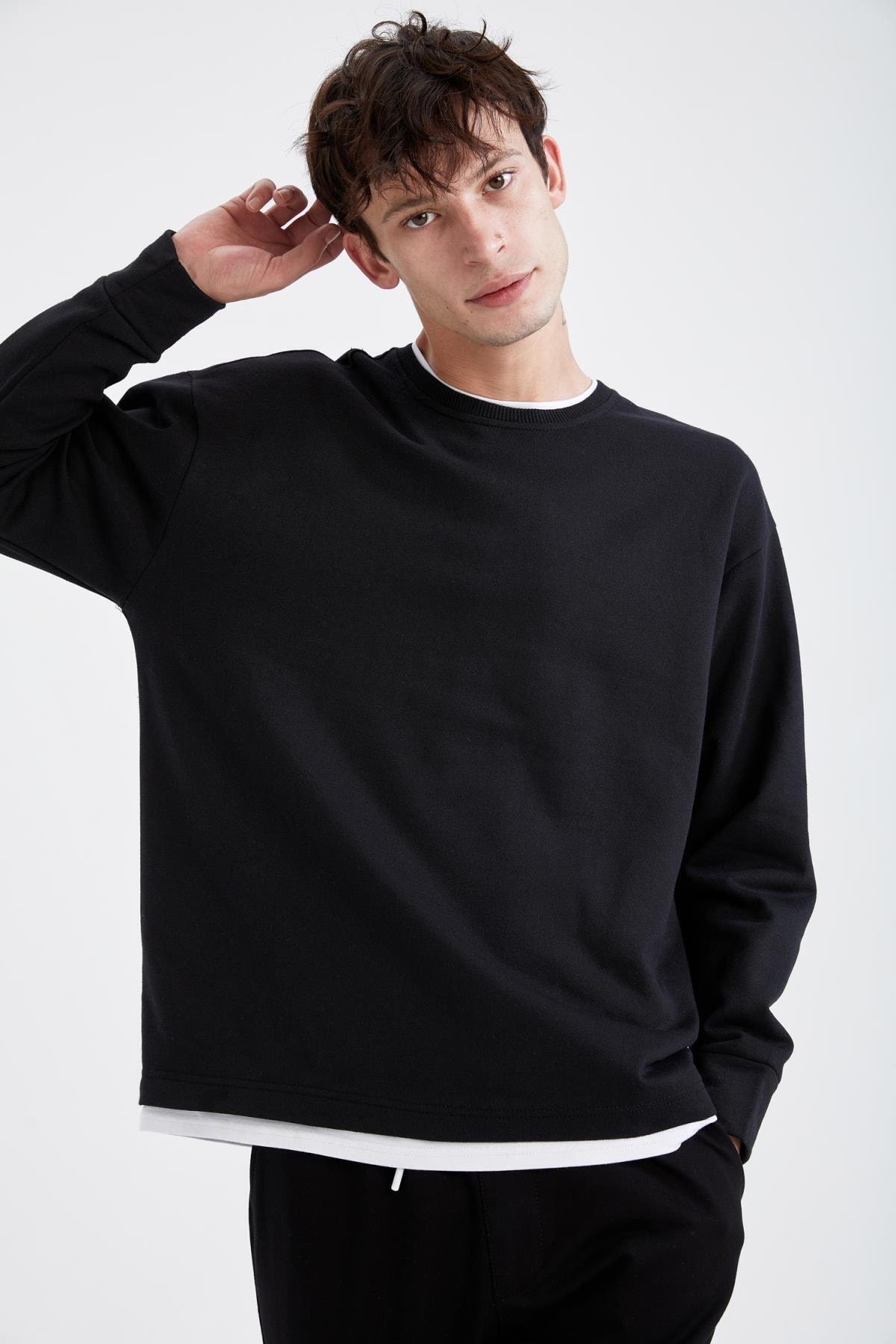 DeFacto Oversize Fit Bisiklet Yaka Uzun Kollu Içi Yumuşak Tüylü Sweatshirt