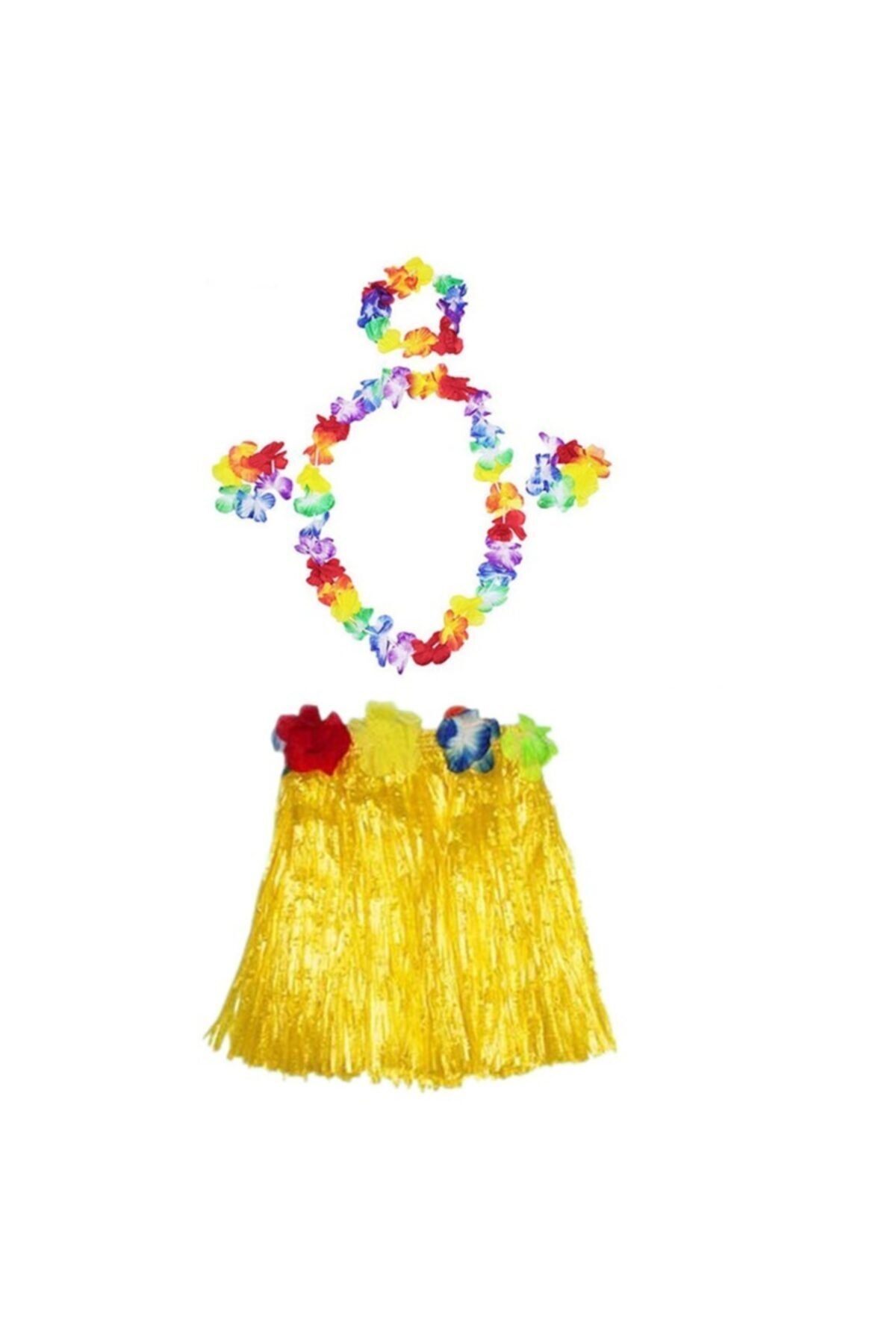 Modus Shop Luau Aloha Hawaii Kolye Etek Taç Ve Bileklik Seti Sarı