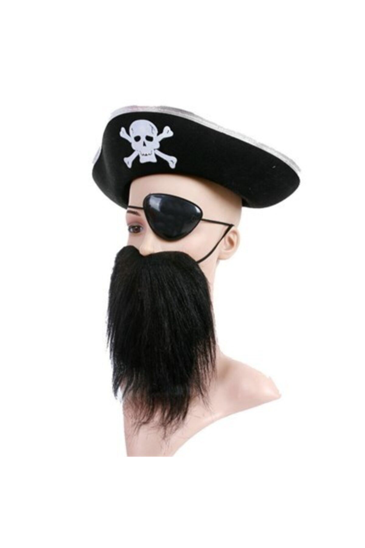 Modus Shop Gümüş Renk Korsan Şapkası Sakalı Ve Göz Bandı Çocuk Boy