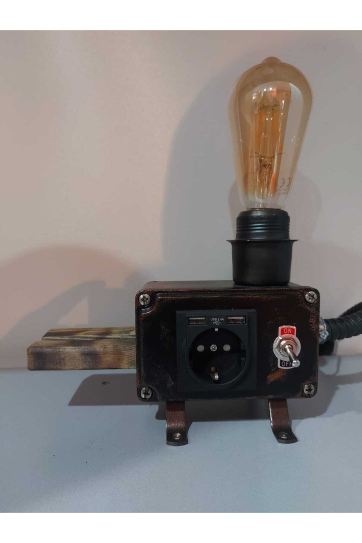 Mekanik Elektrik Retro Eskitme Masa Lambası+usb Şarj+telefon Tutucu+priz