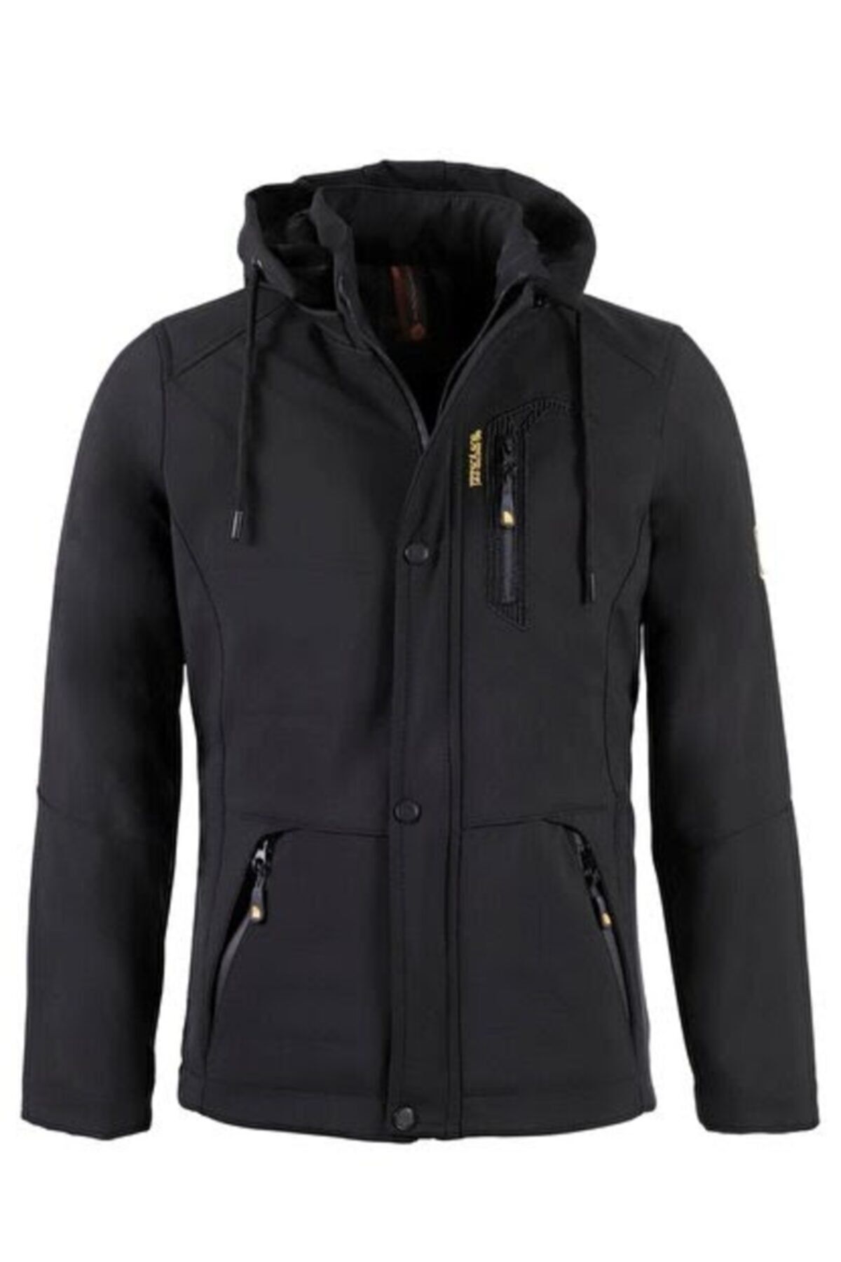 Gavazzi Erkek Siyah Kapüşonlu Softshell Su Ve Rüzgar Geçirmez Cep Detaylı Içi Kürklü Kapüşonlu Mont