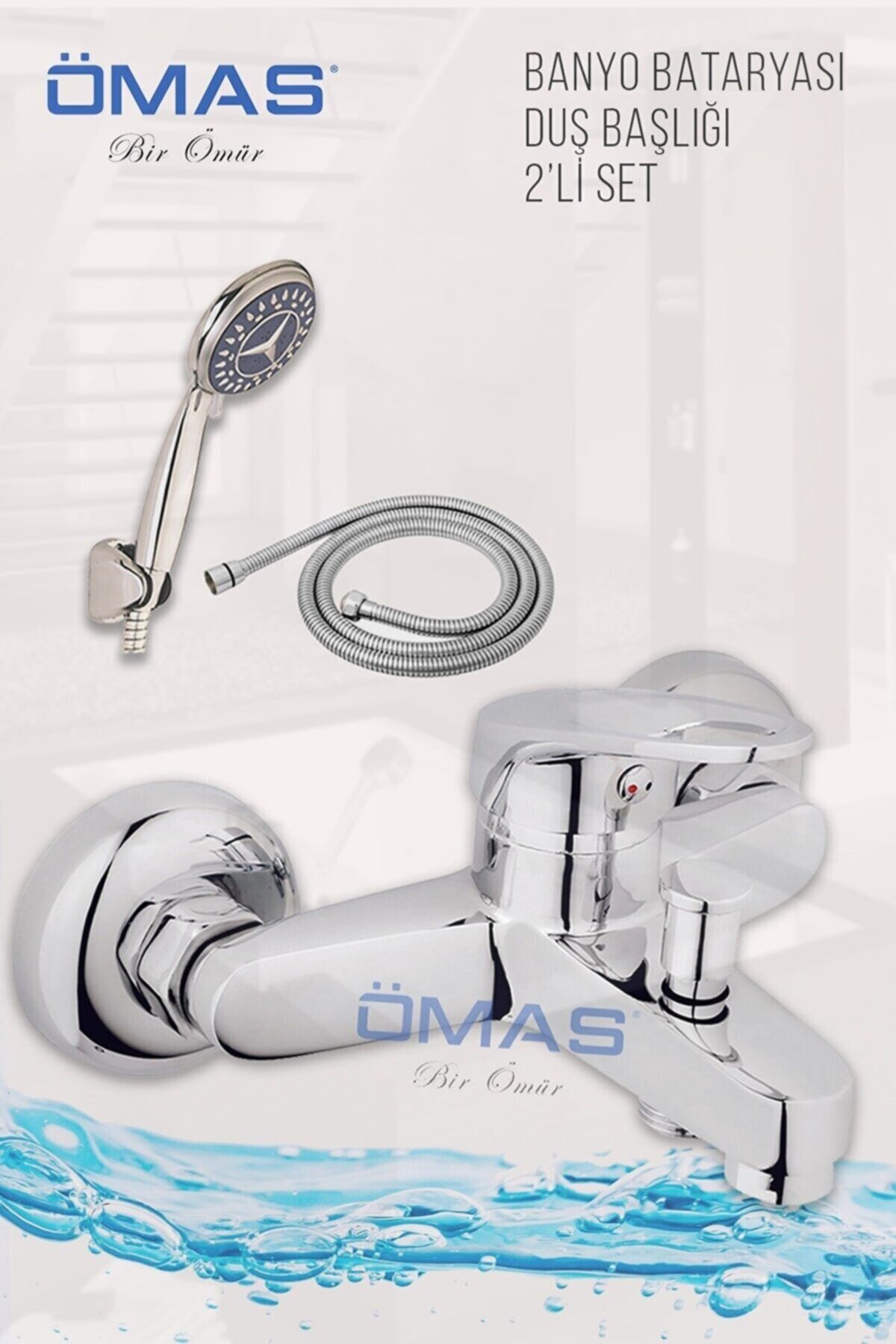 ÖMAS Otomasyon Mf5 Banyo Bataryası, Banyo Musluğu, Mafsallı Duş Başlığı, 2'li Set