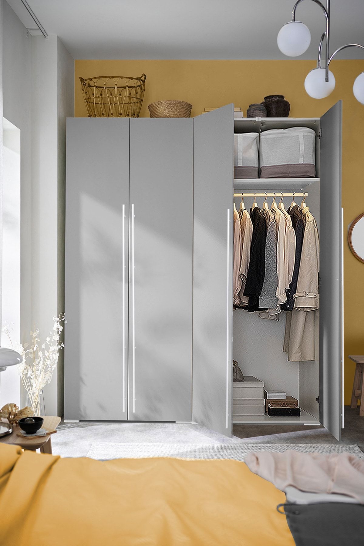 DEKOREX Mnt-414-gri 4 Kapaklı Gardırop