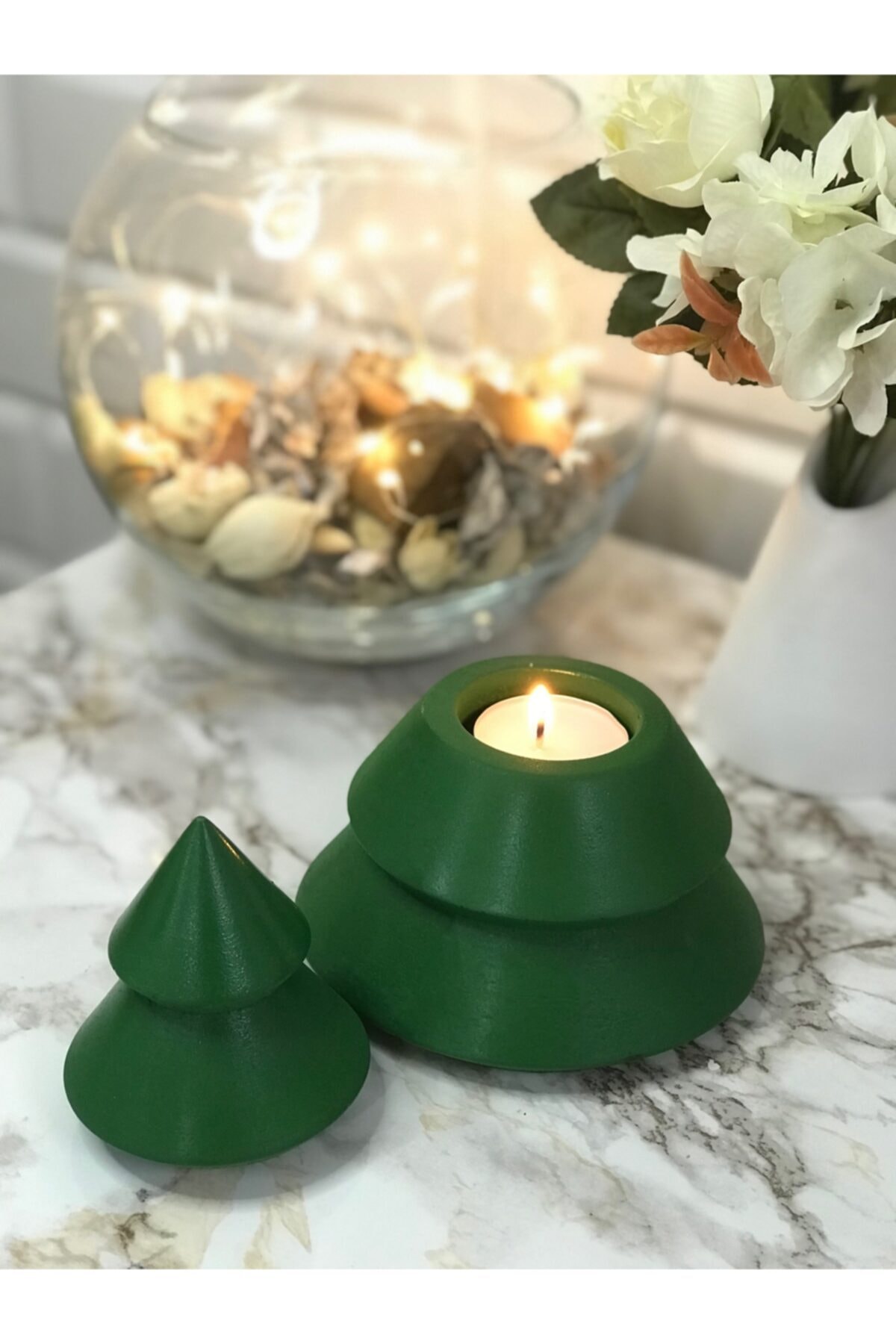 Evion Eva Yılbaşı Tealight Mumluk Obje Biblo 2 Parça Yeşil