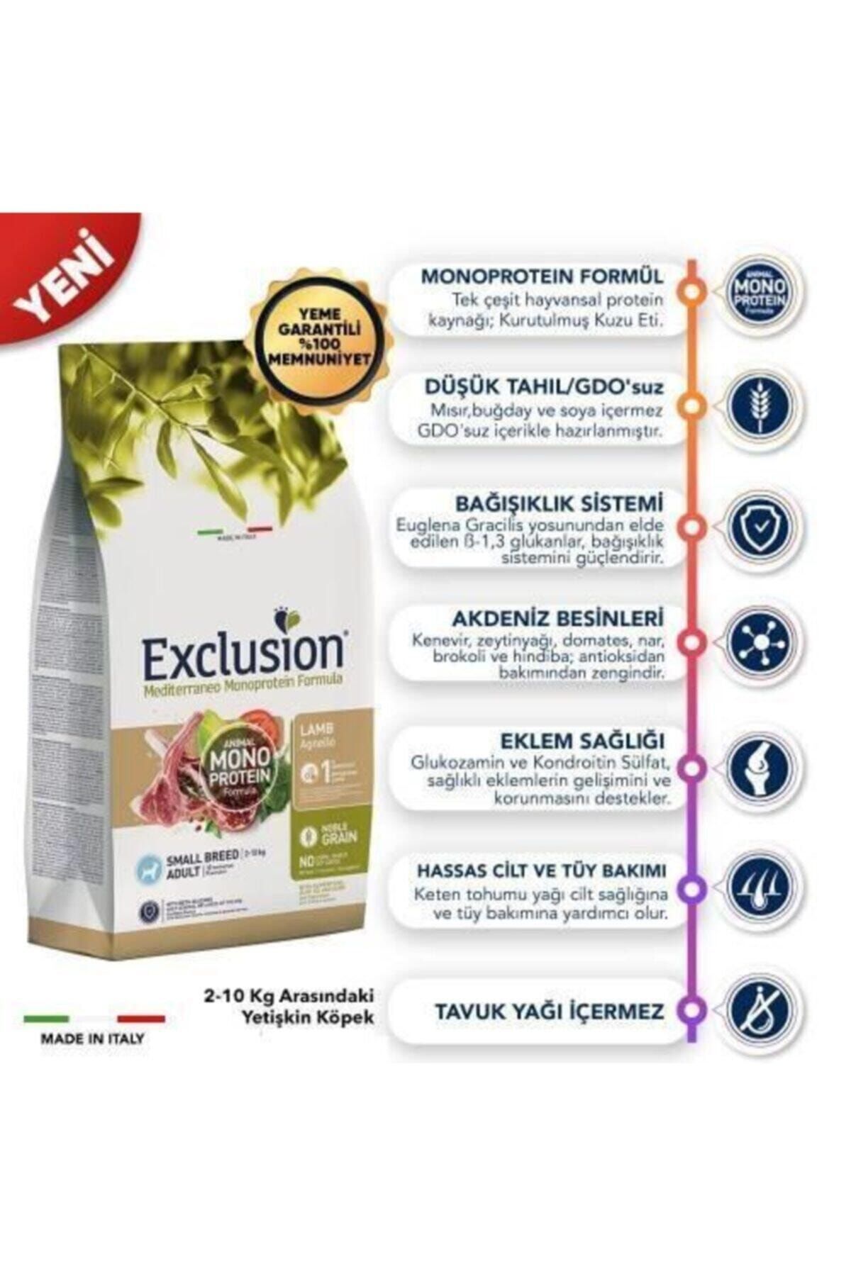Exclusion Monoprotein Düşük Tahıllı Kuzu Etli Ve Narlı Küçük Irk Yetişkin Köpek Maması 2 Kg