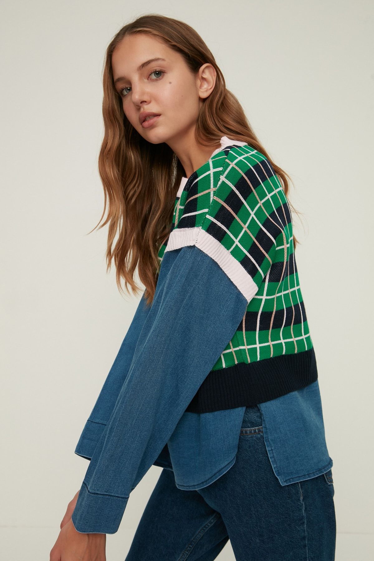 TRENDYOLMİLLA Lacivert Denim Garnili Triko Kazak TWOAW22SV0125