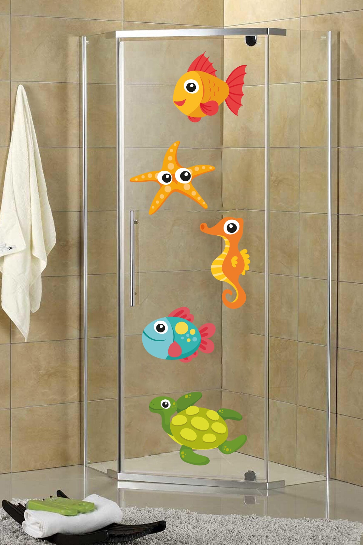 obibaskı Komik Balıklar-deniz Canlıları Duşakabin Ve Banyo Stickeri