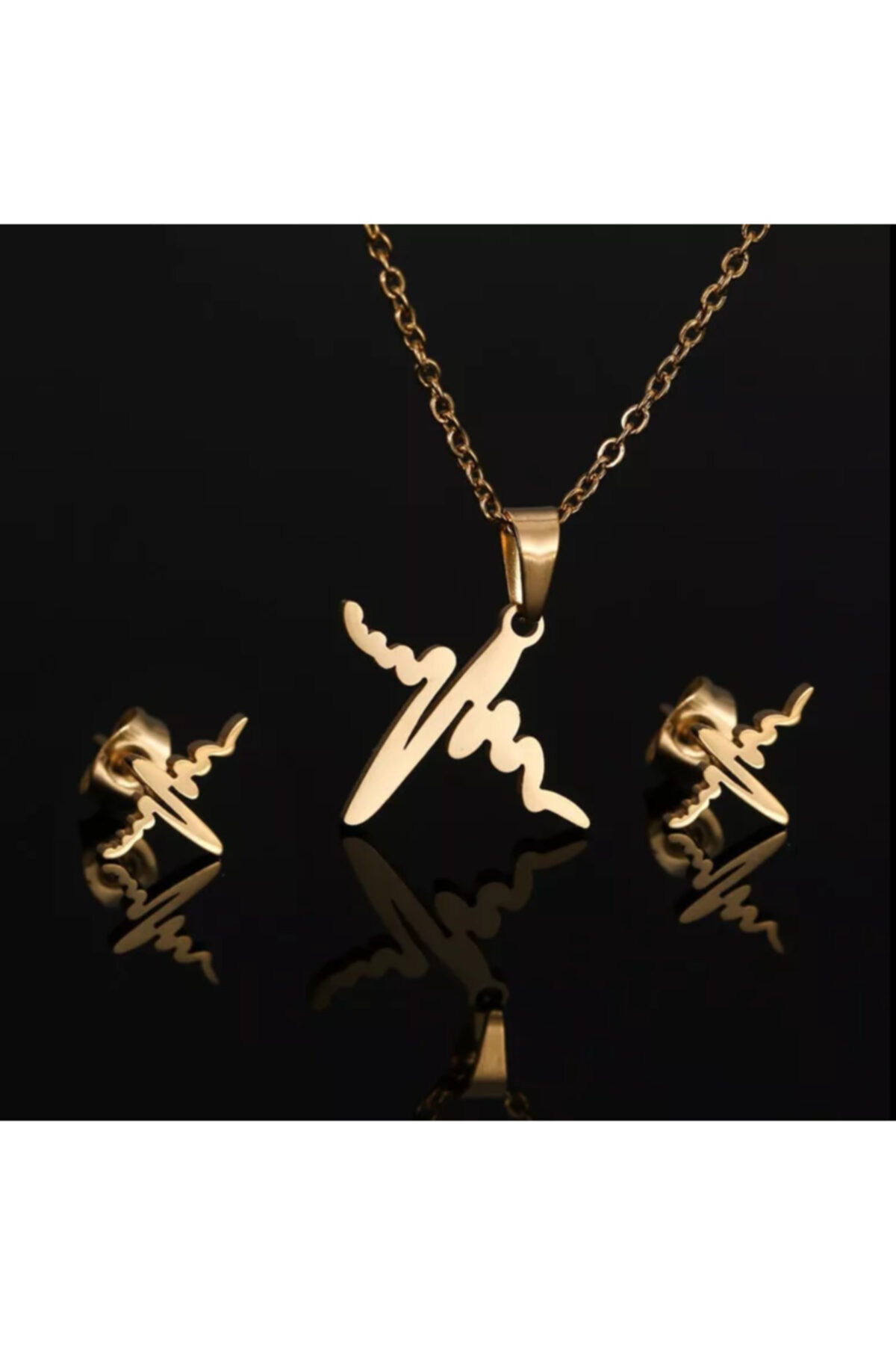 LilaHediyelikEşya Paslanmaz Çelik Ritim Kolye Küpe İkili Set