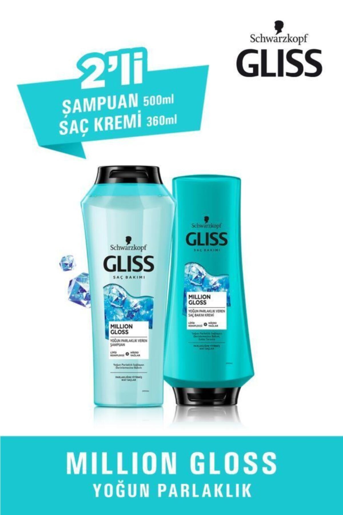 Gliss Million Gloss Yoğun Parlaklık Seti (ŞAMPUAN 500 ML SAÇ KREMİ 360 ML)