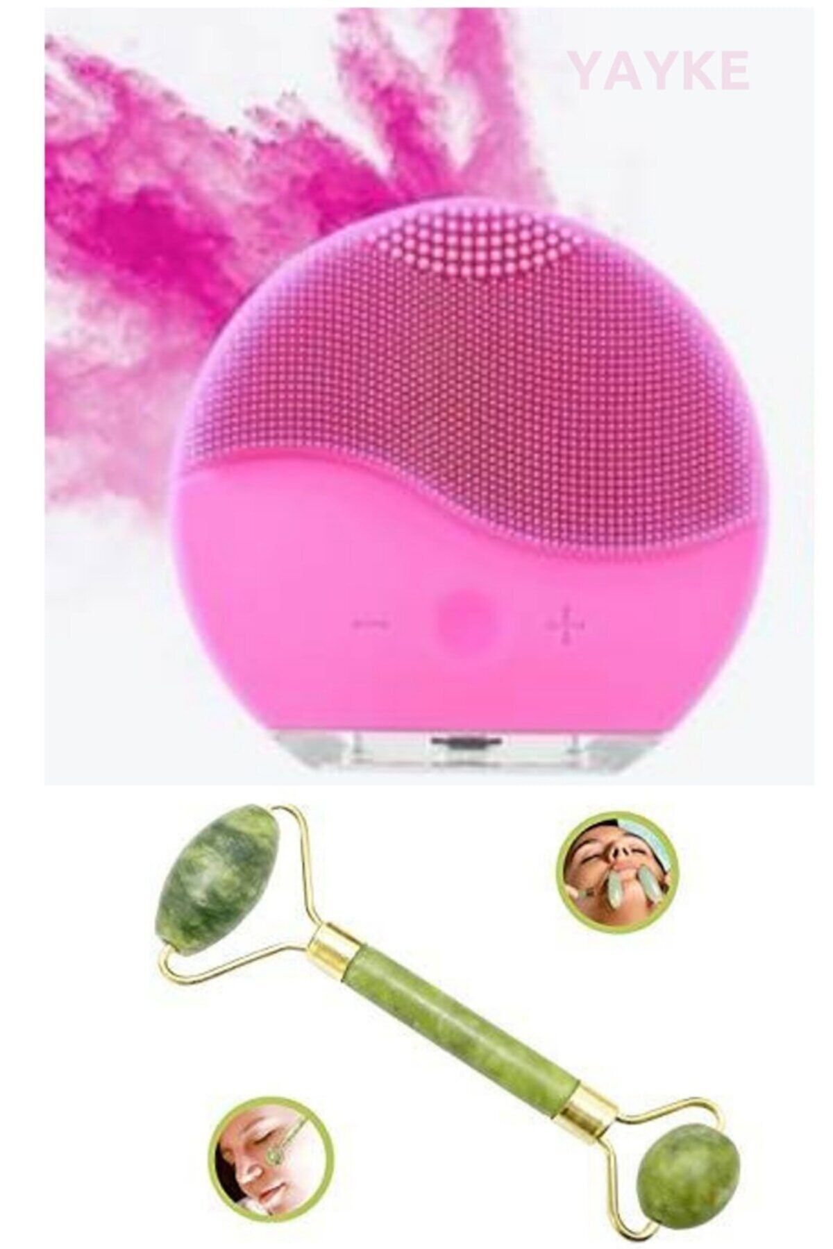 Mardinal Lına Mini 2 Pearlpink Cilt Temizleme Cihazı + Doğal Çift Taraflı Yeşim Taşı Masaj Aleti