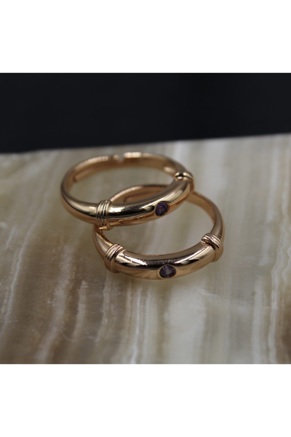 Flordun Atelier Lila Taşlı Gold Yüzük
