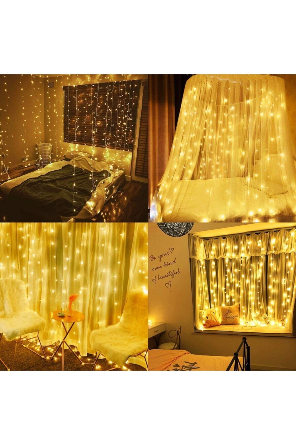 ROBEVE 3x2 Metre 8 Fonksiyonlu Animasyonlu Kumandalı Perde Led Işık Kalın Telli Saçak Led Işık 256 Led