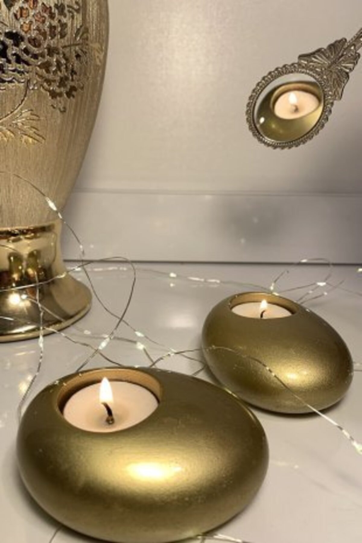 OrdoVeni Altıni Renk Taş Tealight Mumluk 4'lü
