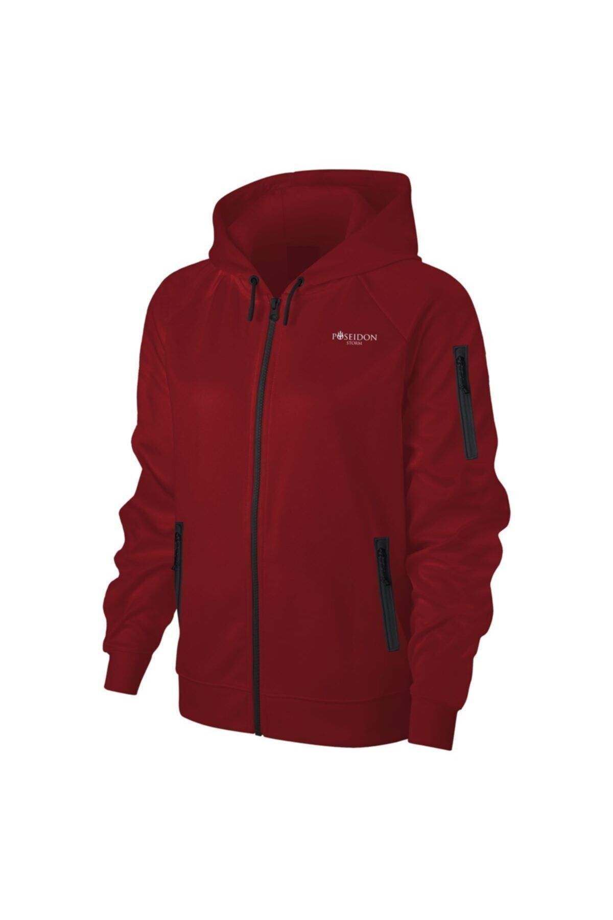 POSEIDONSTORM Büyük Beden Kadın Bordo Günlük Sporcu Sweatshirt 3xl-9xl Koldan Fermuarlı M5