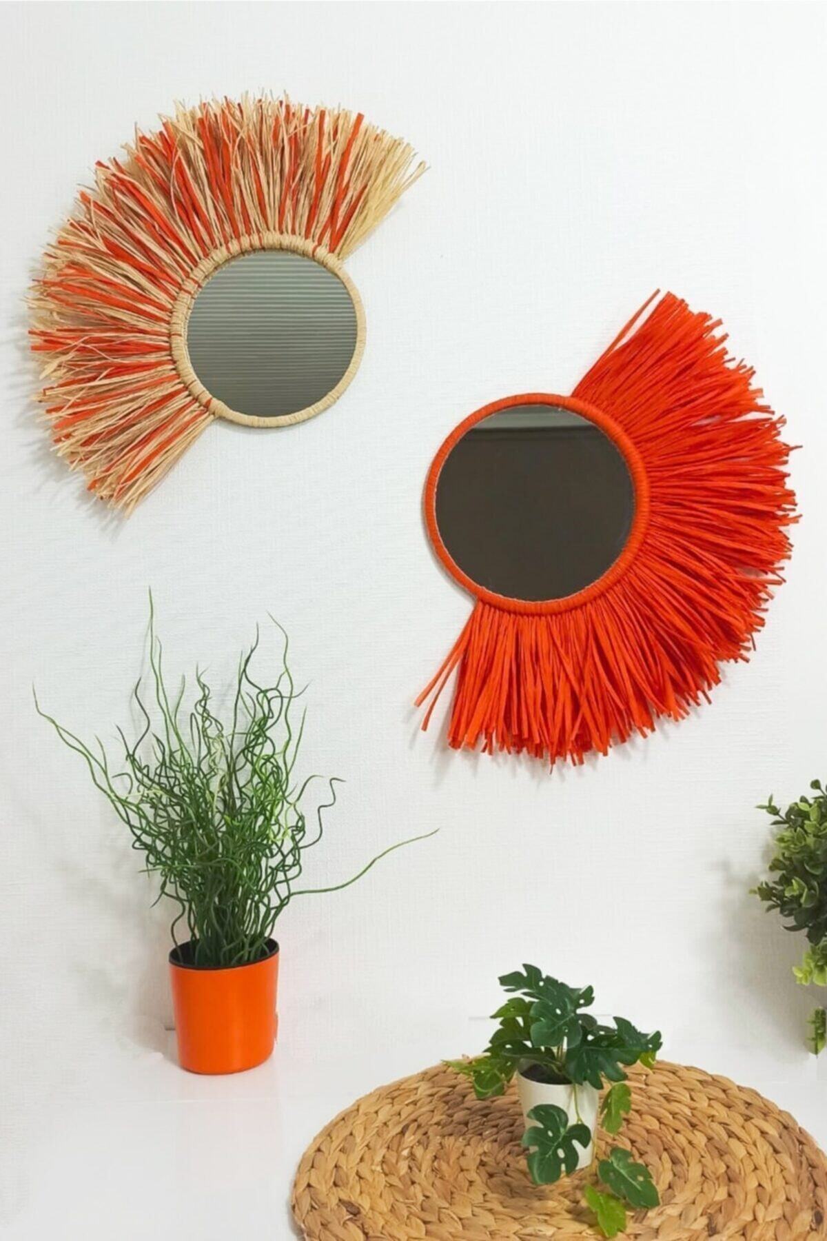 Bubihome Bohem 2 'li Ayna Seti Turuncu & Rafya