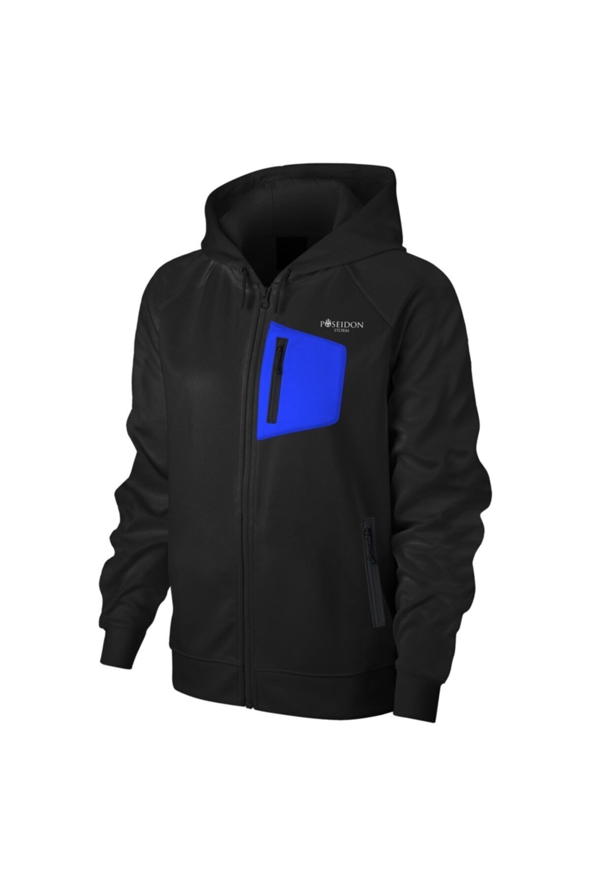 POSEIDONSTORM Büyük Beden Kadın Siyah Günlük Sporcu Sweatshirt 3xl-9xl Önü Mavi Cepli M4