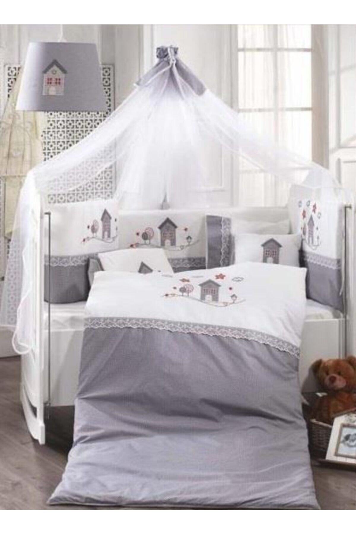 Momi Shop Küçük Ev Bebek Beşik Uyku Seti Gri