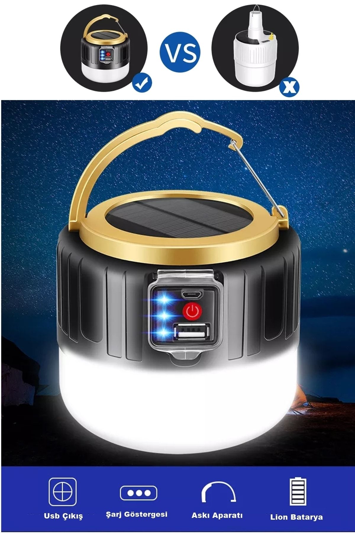 yopigo 280w Kamp Lambası Solar Şarjlı Güneş Enerjili Ampül 26smd Led Şarjlı El Feneri Powerbank + 4 Mod