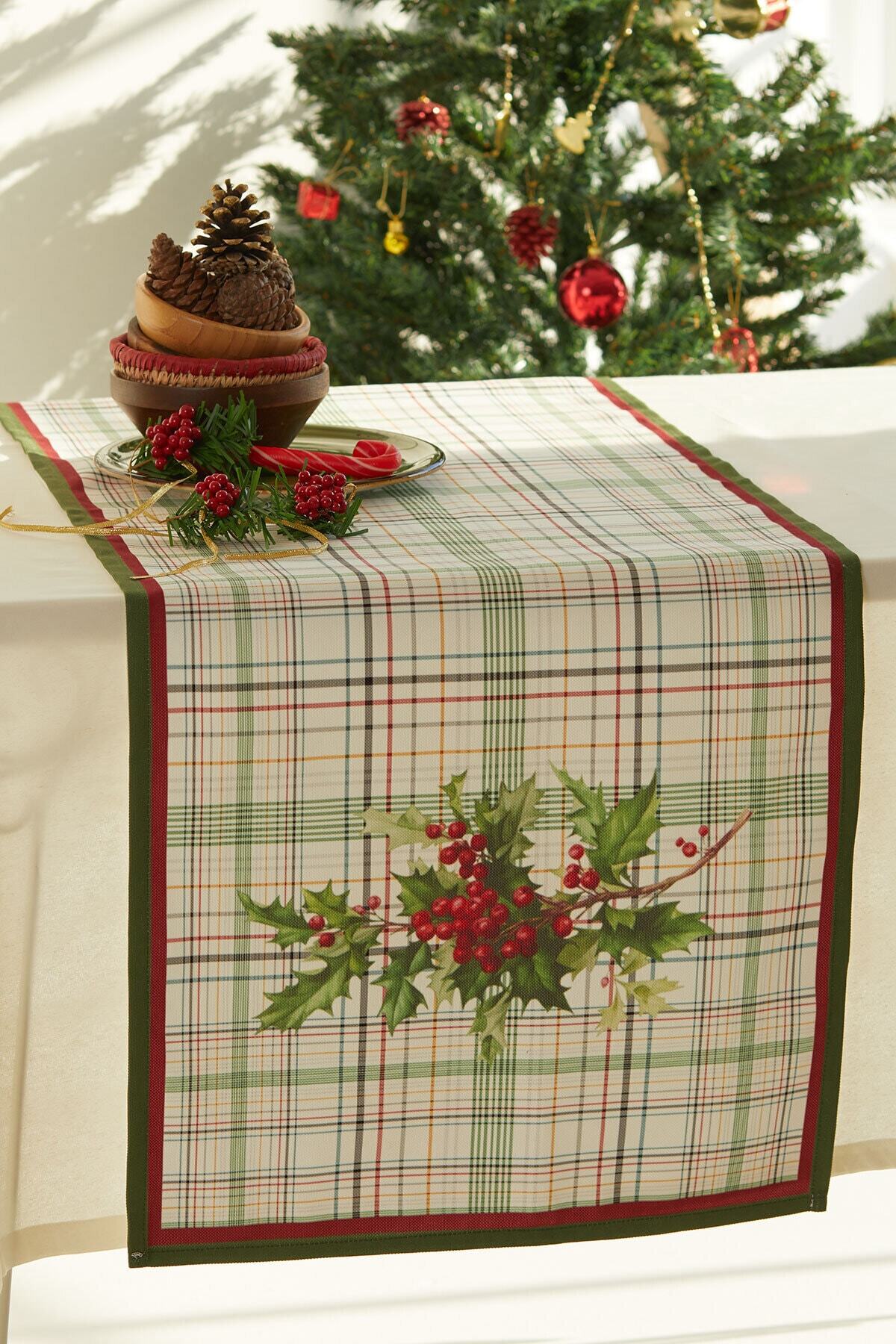 AYSHOME Kokina Dallı Ekoseli Yılbaşı Runner 45x140