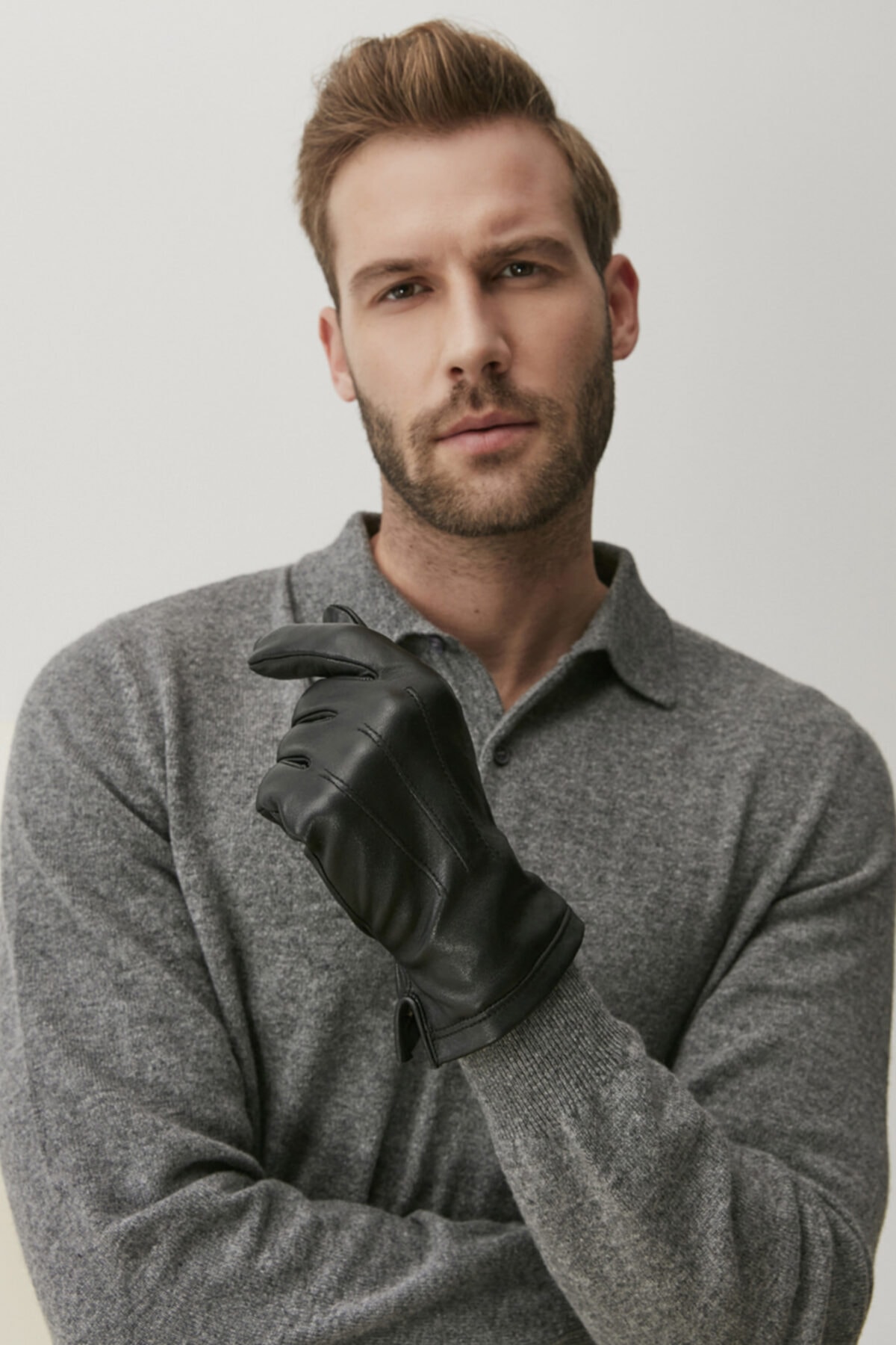Silk and Cashmere & More Alex Dikiş Detaylı Erkek Deri Eldiven