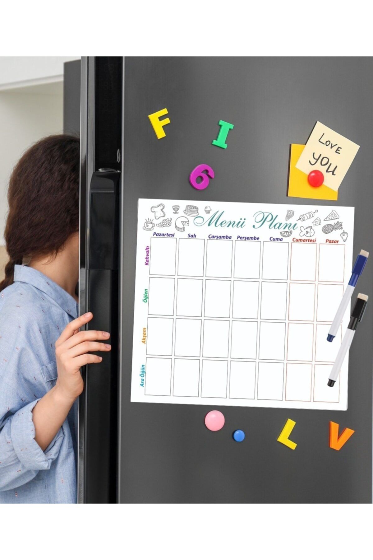 Dünya Magnet Hafalık Menü Magnet Planlayıcı , Katlanabilir Silinebilir Mıknatıslı Yazı Panosu + 2 Kalem