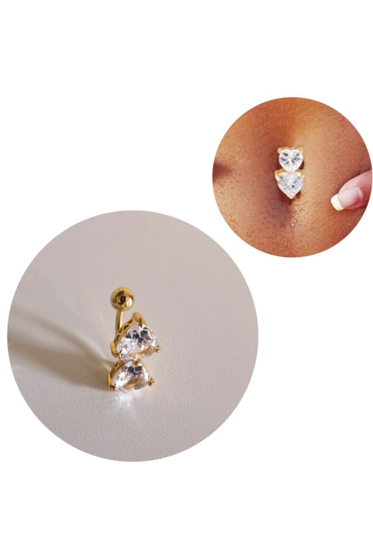 Bylin Cerrahi Çelik Gold Çift Kalpli Piercing 10 mm