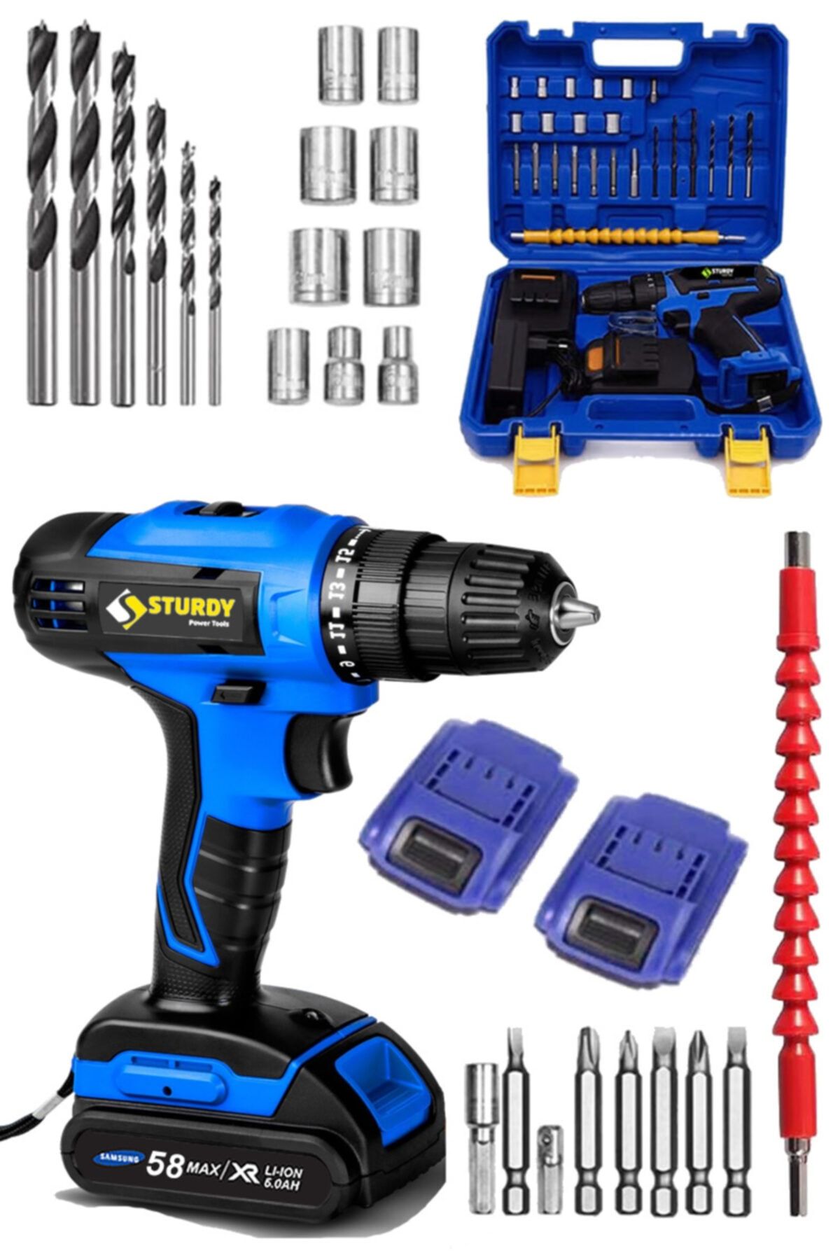Sturdy Japon Professıonel Tools 58v8ah Nano Seri Metal Şanzuman Şarjlı Çift Akülü Vidalama 27prç Uç Setli