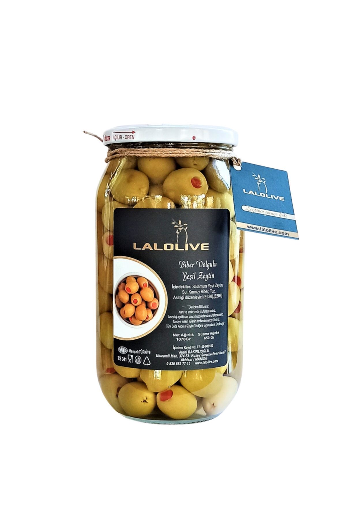 Lalolive Az Tuzlu Kırmızı Biber Dolgulu Yeşil Zeytin 650 Gr. Cam Kavanoz