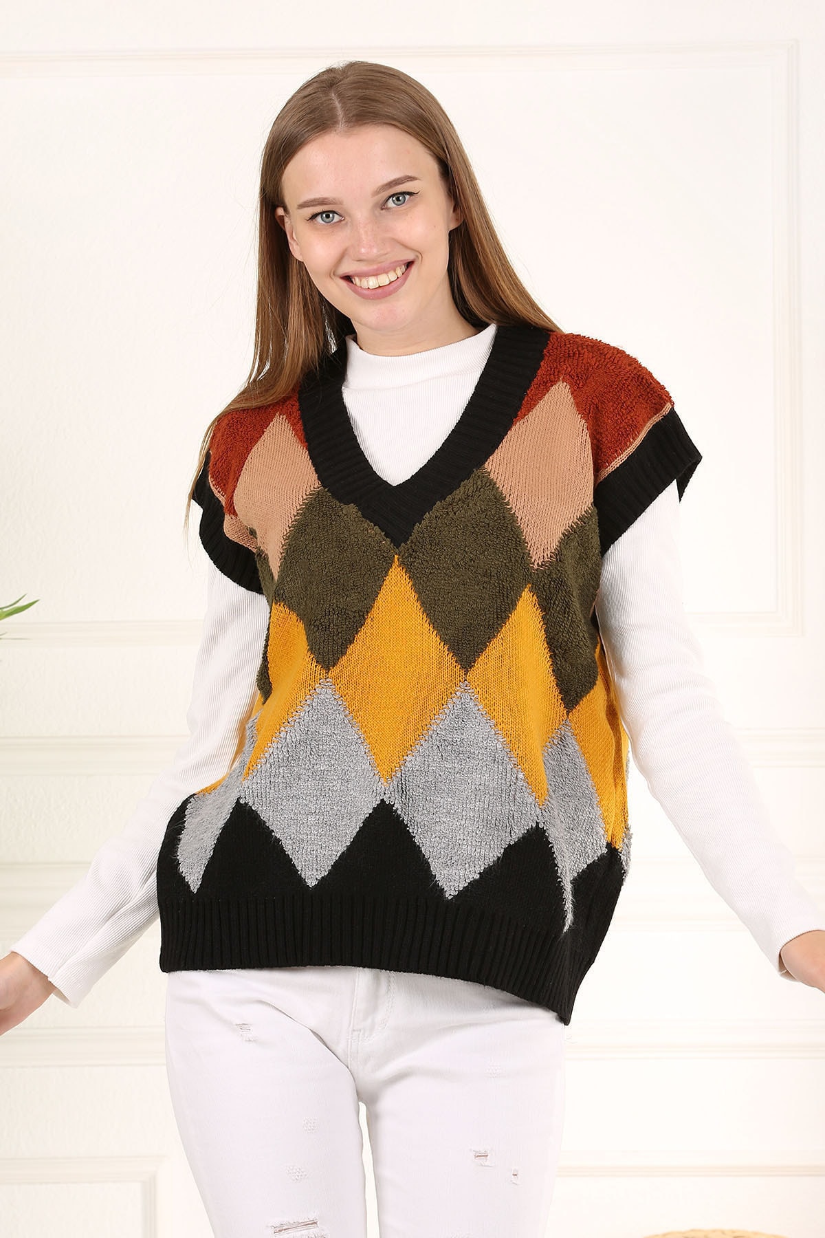 Pinkpower Kadın Baklava Desenli Süveter