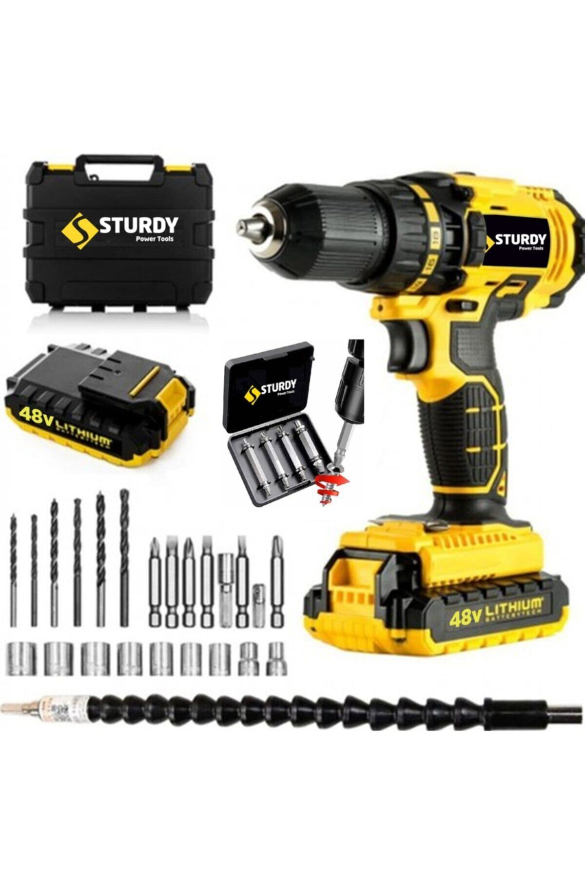 Sturdy Power Tools 36v 5ah Lıon F1 1seri Çift Akülü Vidalama Metal Şanzuman Darbeli 27 Parça Uç Setli+bozuk Via Cıkarcı