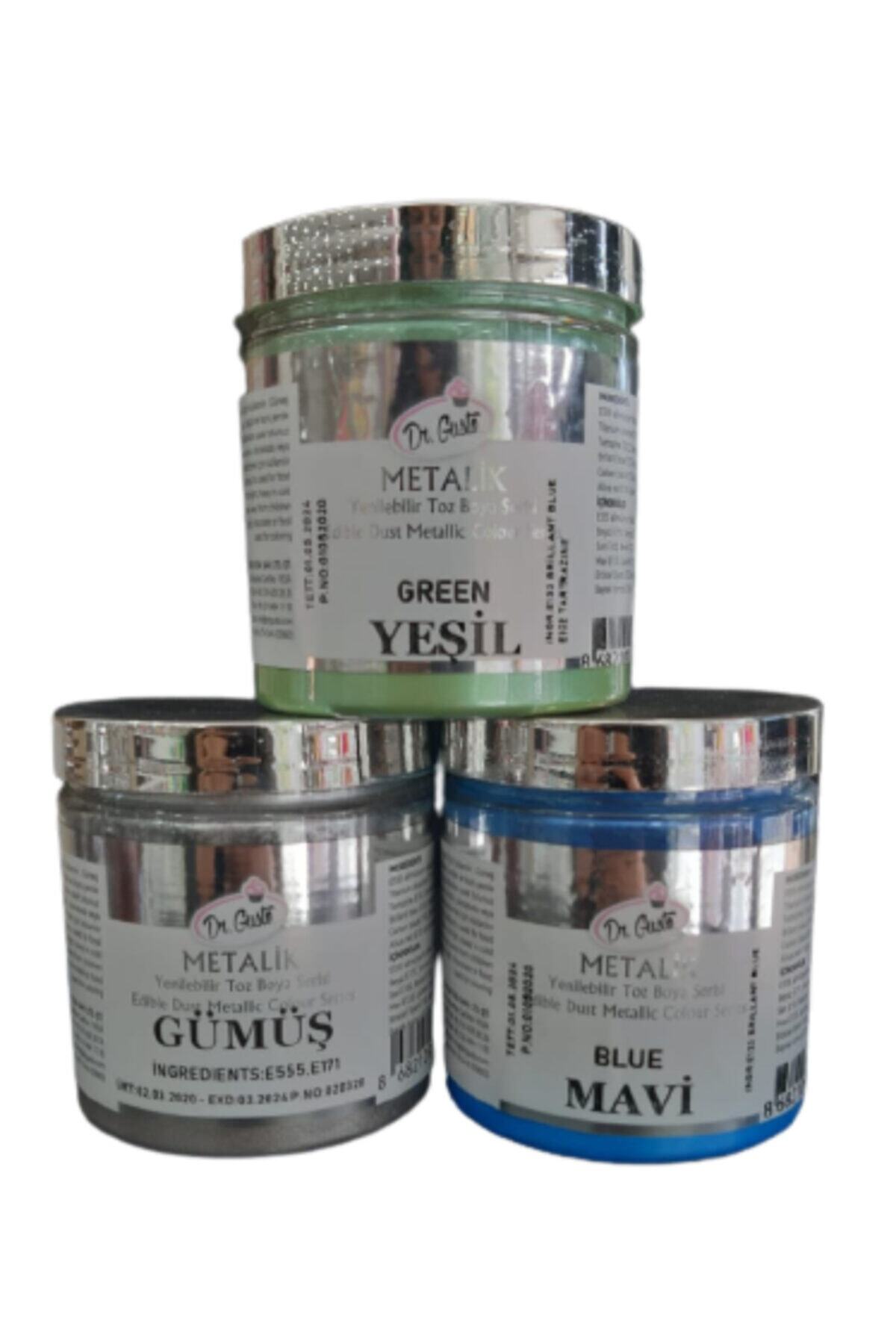 Dr. Gusto Dr Gusto 3 Lü Set Yeşil /mavi/gümüş Yenilebilir Toz Yaldız Gıda Boya 50 gr