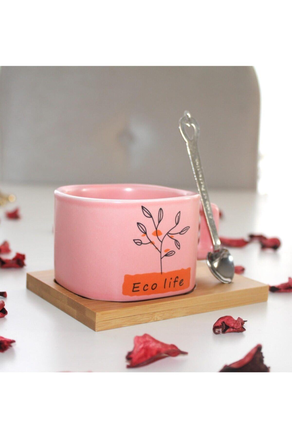Özder İletişim Kahve Fincanı Eco Life Pembe Mıknatıs Kaşıklı Kahve Fincanı 200 Ml