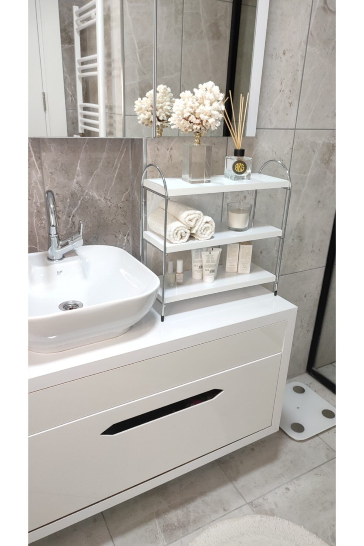 BKShome Masa Üstü Düzenleyici Organizer Mutfak-banyo Raf Kitaplık Mdf Raf Nikel Kaplama Paslanmaz Dolu Çelik